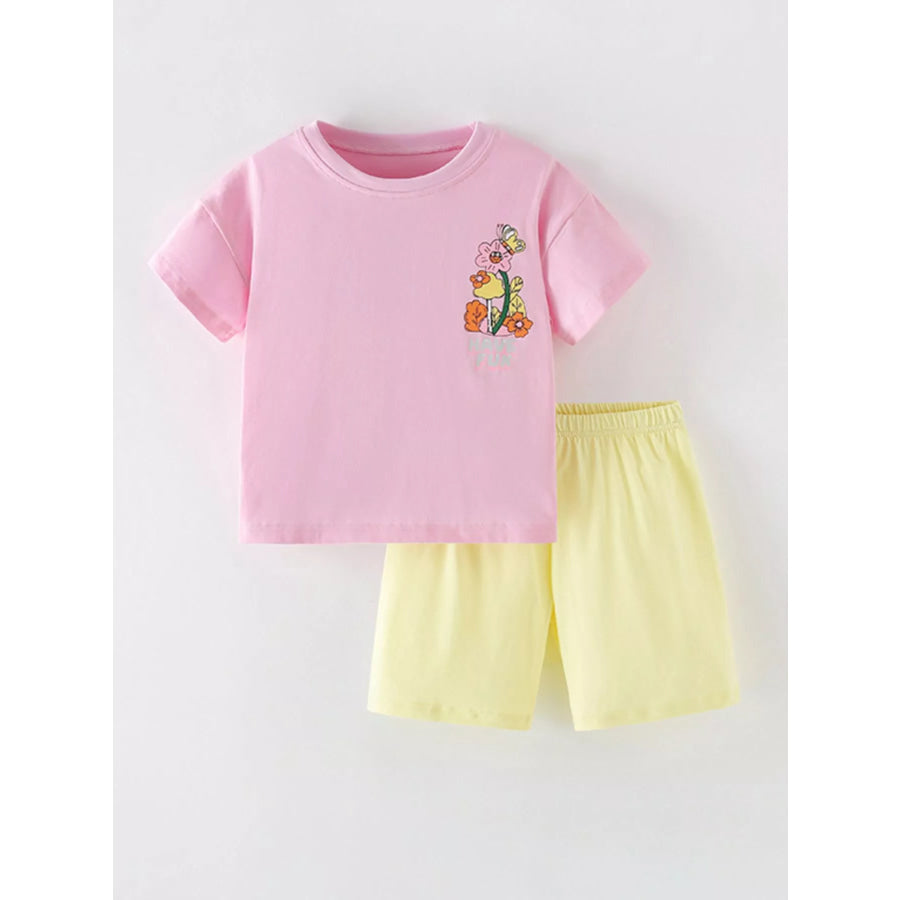 Children’s Floral Print Short Sleeve T-Shirt & Shorts Set Dusty Pink / 3Y Apparel and Accessories