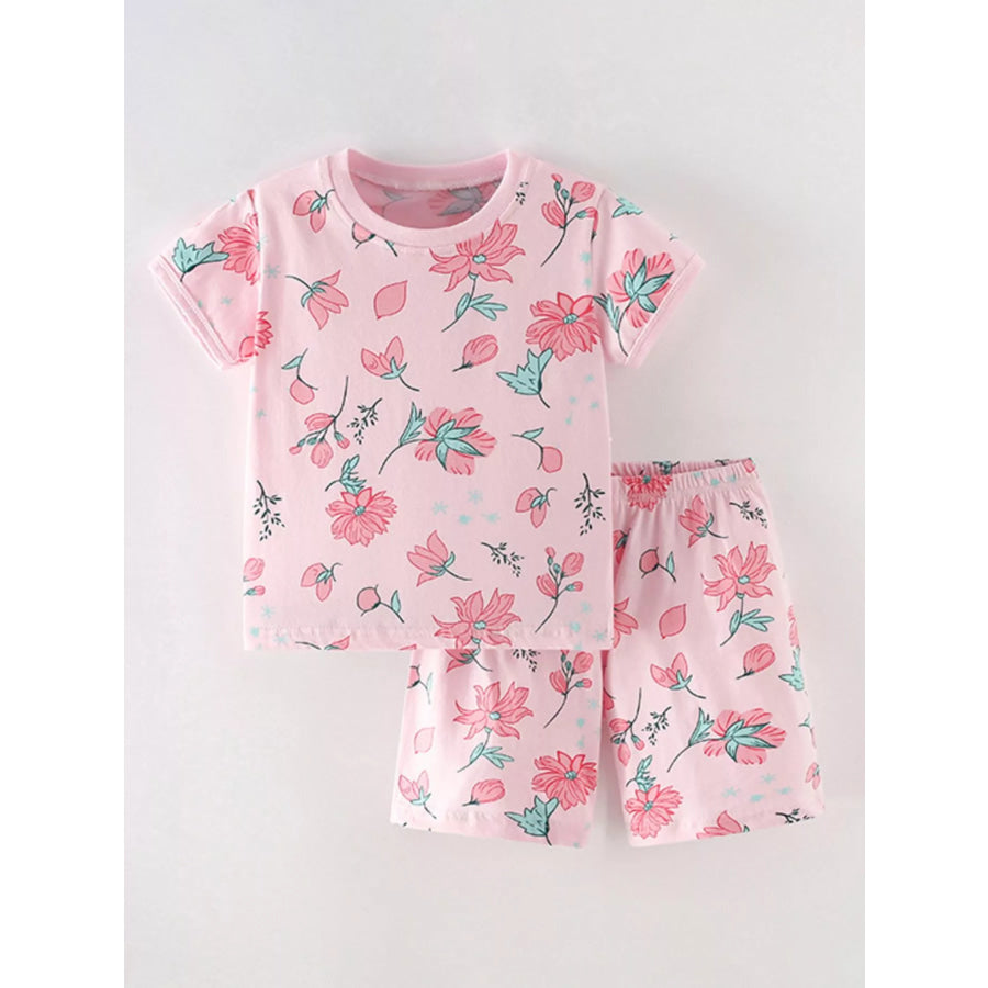 Children’s Floral Print Short Sleeve Tee and Shorts Set Blush Pink / 6Y Apparel and Accessories