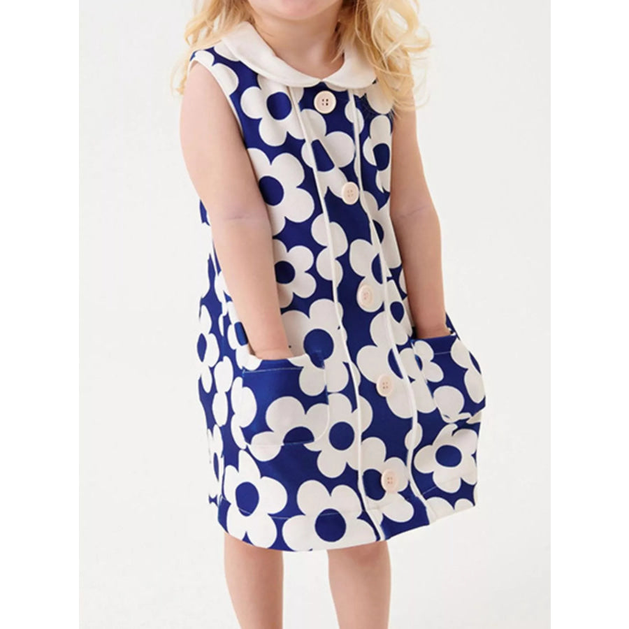 Children’s Floral Print Sleeveless Dress Dark Blue / 5T Apparel and Accessories