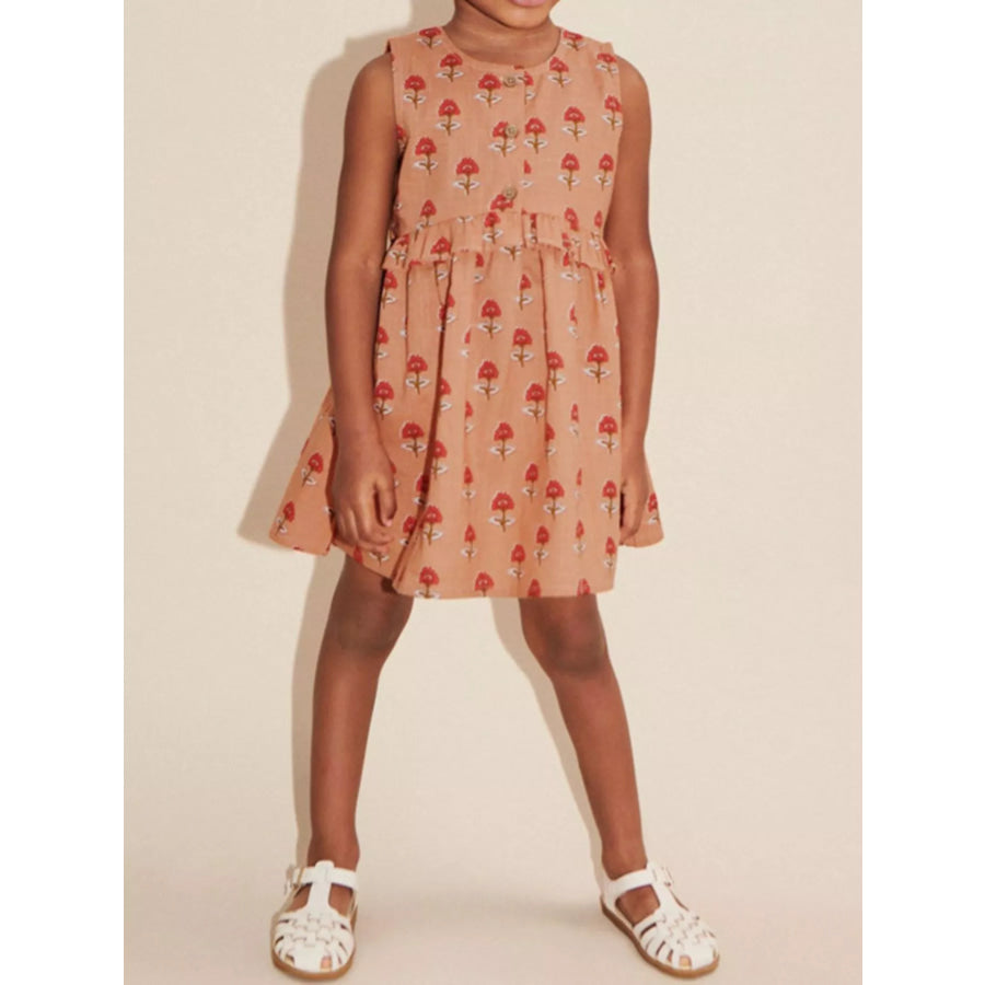 Children’s Floral Print Sleeveless Ruffle Dress Terracotta / 3Y Apparel and Accessories