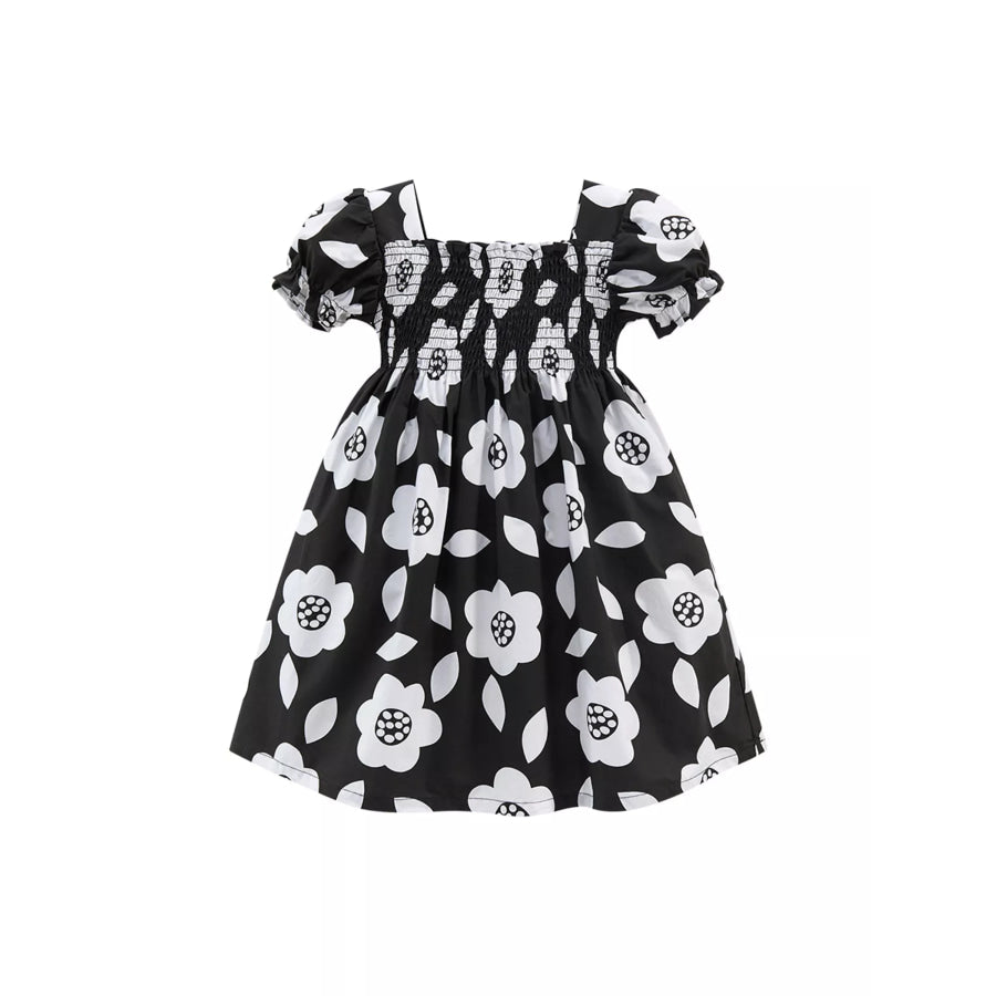Children’s Floral Print Smocked Casual Dress Apparel and Accessories