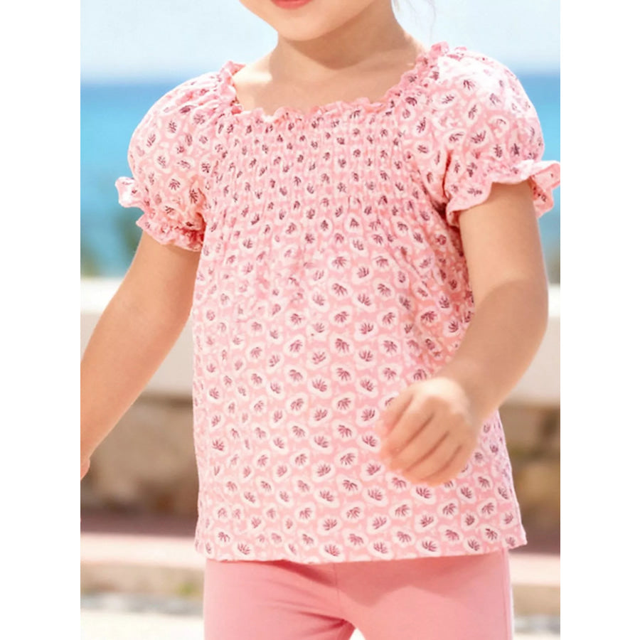 Children’s Floral Print Smocked Top Blush Pink / 2T Apparel and Accessories