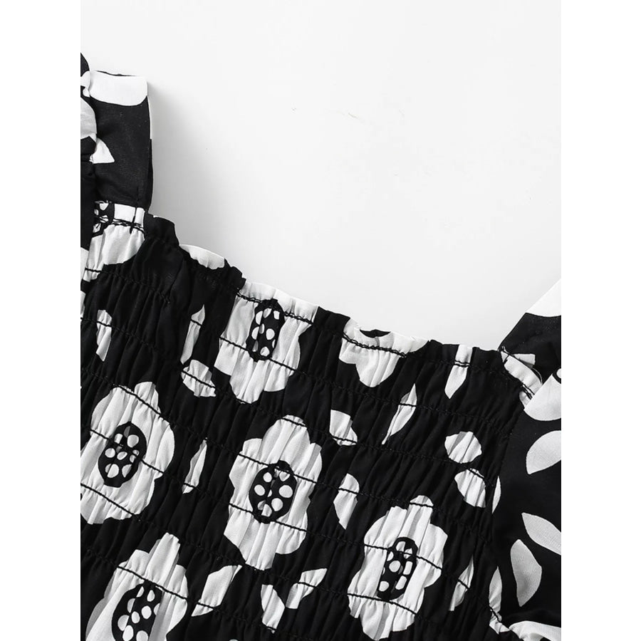 Children’s Floral Print Square Neck Puff Sleeve Dress Apparel and Accessories