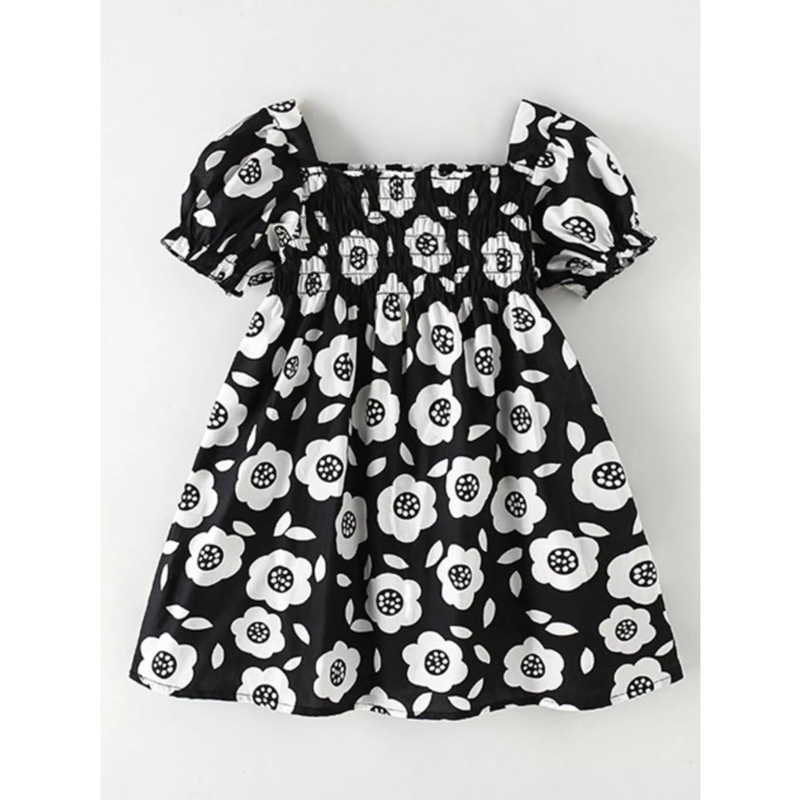 Children’s Floral Print Square Neck Puff Sleeve Dress Apparel and Accessories