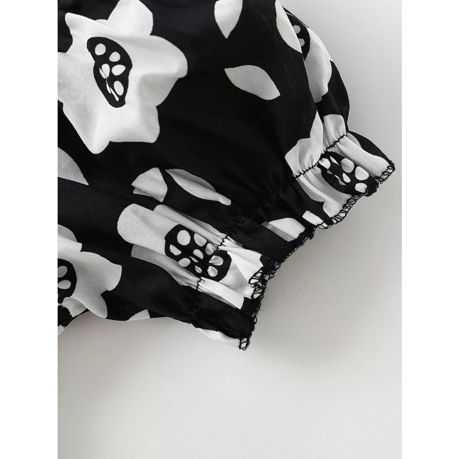 Children’s Floral Print Square Neck Puff Sleeve Dress Apparel and Accessories