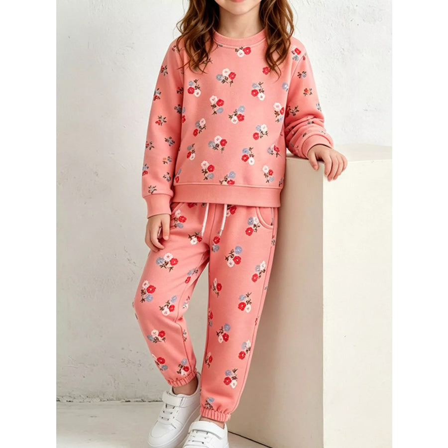 Children’s Floral Print Sweatshirt and Pants Set Apparel Accessories