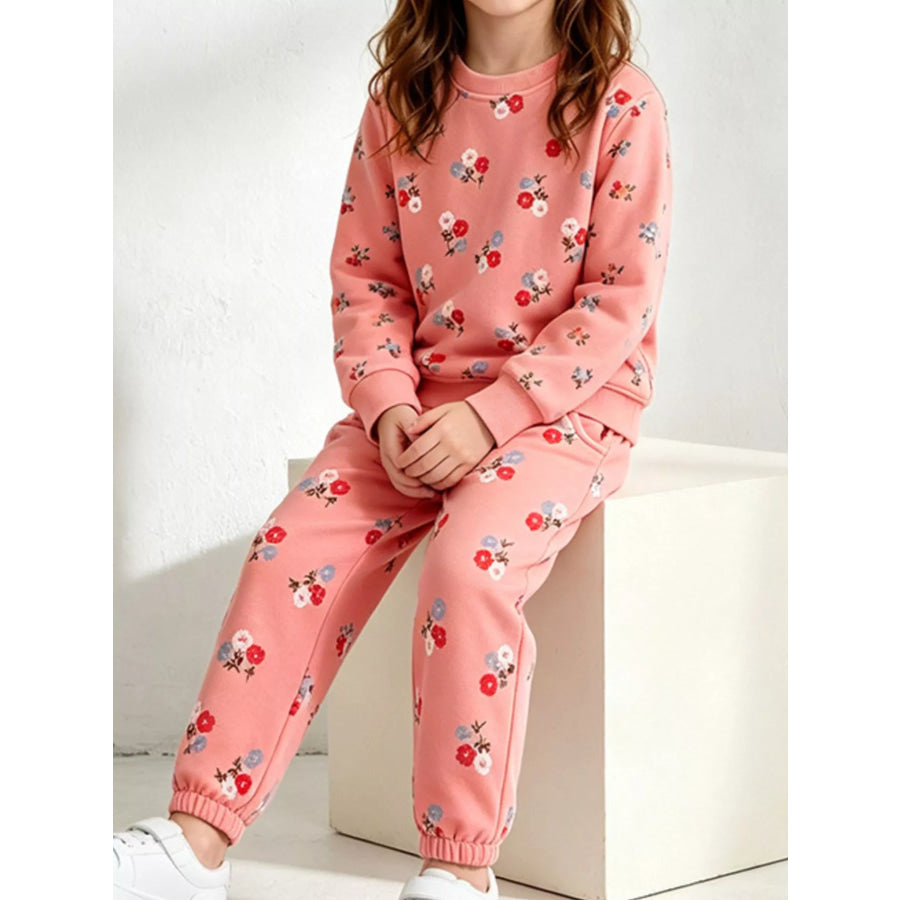 Children’s Floral Print Sweatshirt and Pants Set Apparel Accessories
