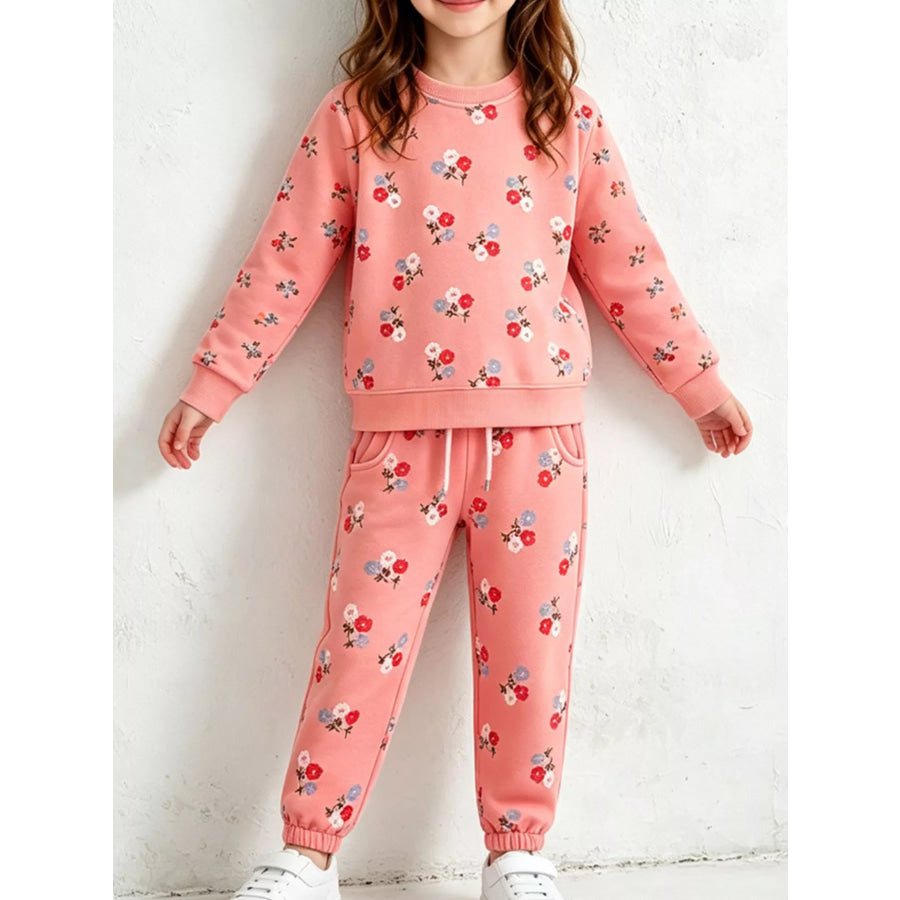 Children’s Floral Print Sweatshirt and Pants Set Watermelon pink / 2Y Apparel Accessories