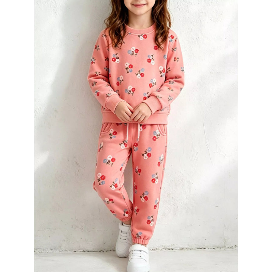 Children’s Floral Print Sweatshirt and Pants Set Watermelon pink / 2Y Apparel Accessories