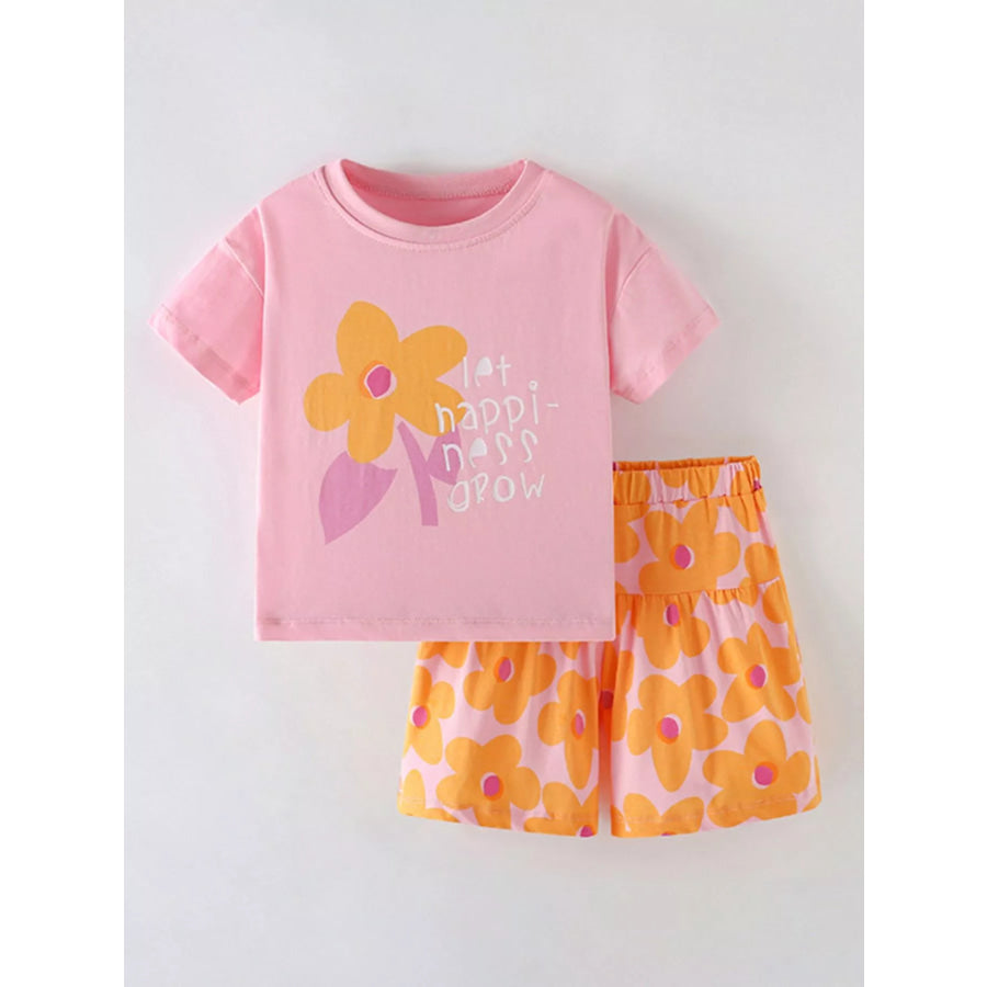 Children’s Floral Print Tee and Shorts Set Pink / 6Y Apparel and Accessories