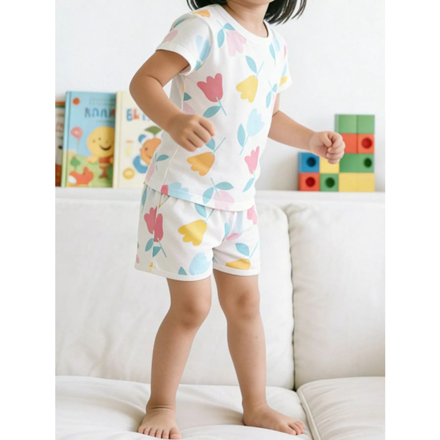 Children’s Floral Print Tee and Shorts Set White / 3Y Apparel and Accessories