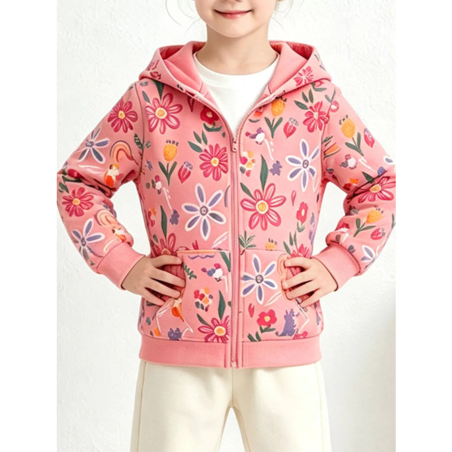 Children’s Floral Print Zip-Up Hooded Jacket Apparel and Accessories