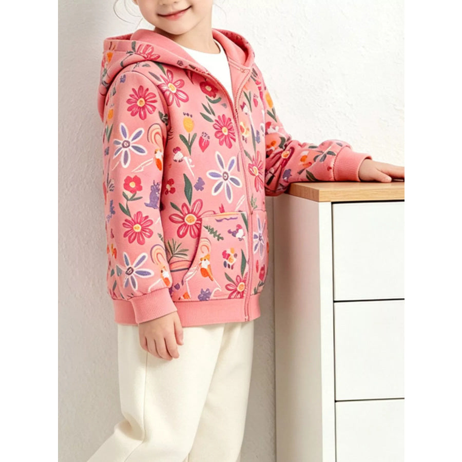 Children’s Floral Print Zip-Up Hooded Jacket Apparel and Accessories