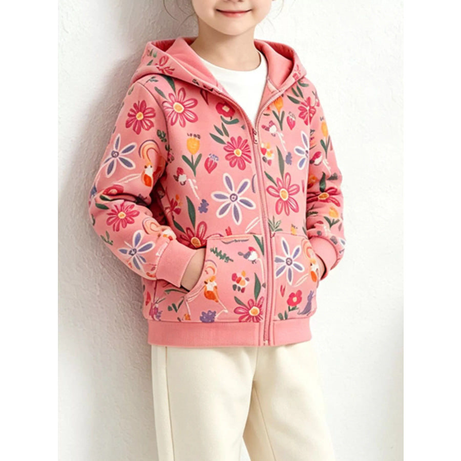 Children’s Floral Print Zip-Up Hooded Jacket Apparel and Accessories