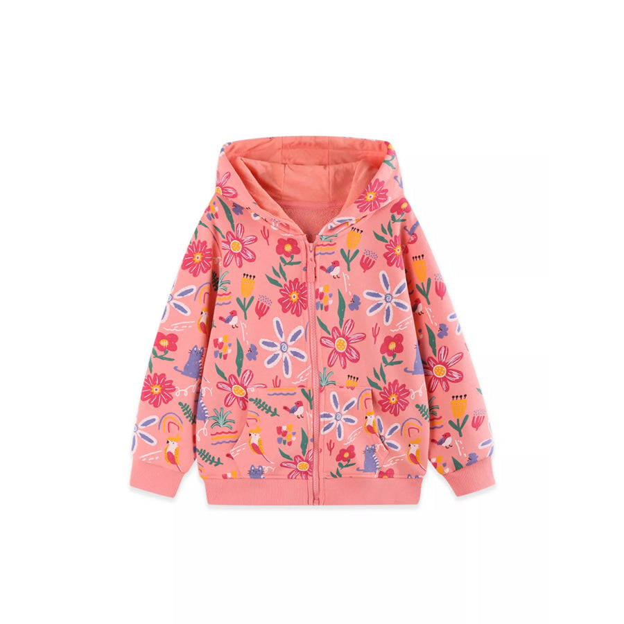 Children’s Floral Print Zip-Up Hooded Jacket Dusty Pink / 2Y Apparel and Accessories