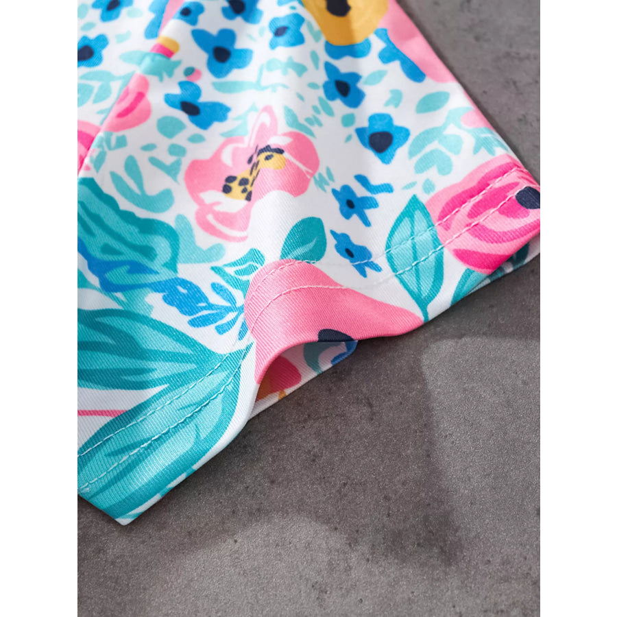 Children’s Floral Round Neck Tee and Shorts Set Apparel and Accessories