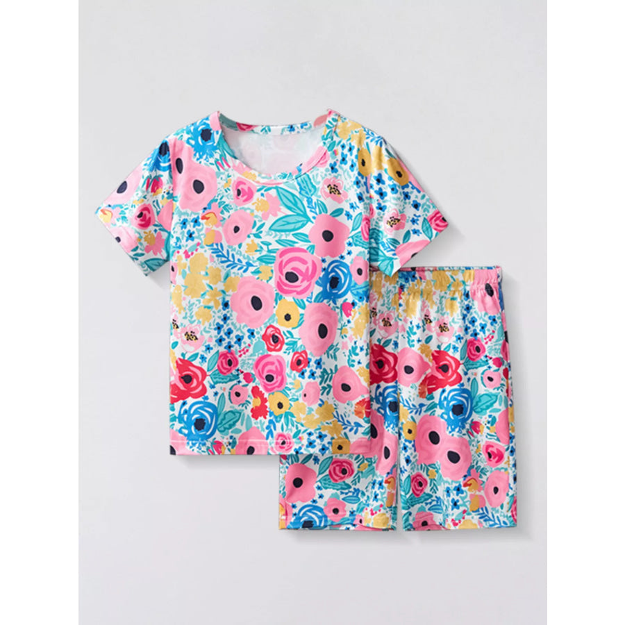 Children’s Floral Round Neck Tee and Shorts Set Multicolor / 2-3Y Apparel and Accessories