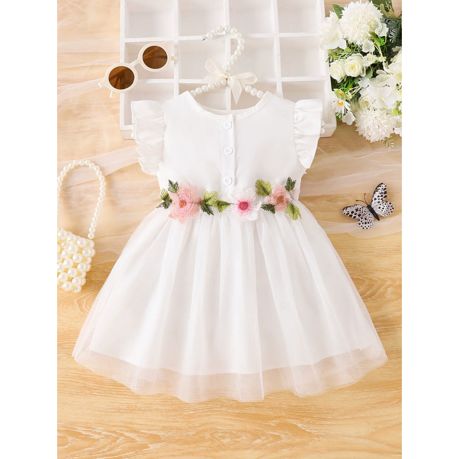 Children’s Floral Ruffle Sleeve Dress White / 6-9M Apparel and Accessories
