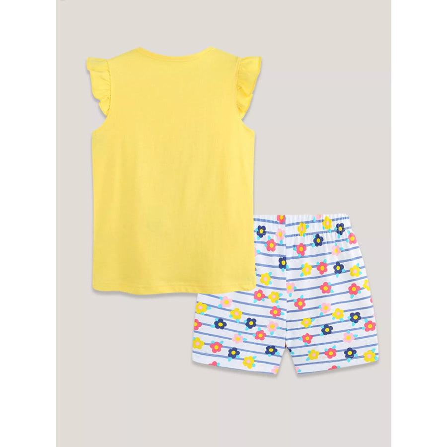 Children’s Floral Ruffle Sleeve Top and Striped Shorts Set Apparel and Accessories