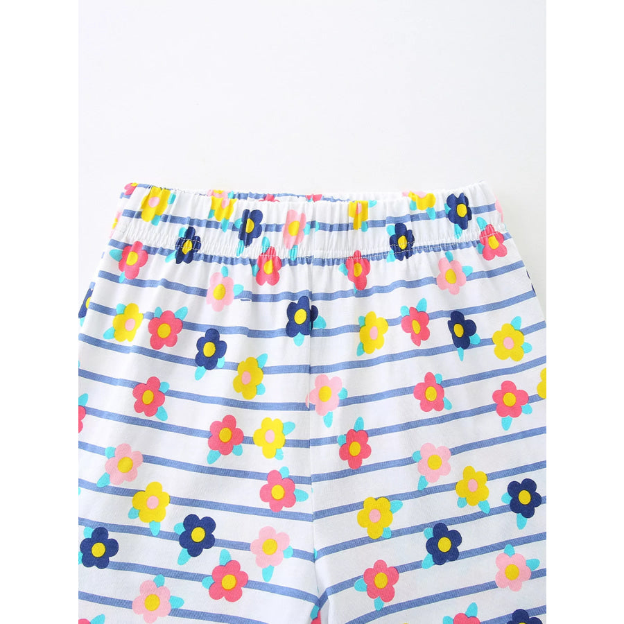 Children’s Floral Ruffle Sleeve Top and Striped Shorts Set Apparel and Accessories