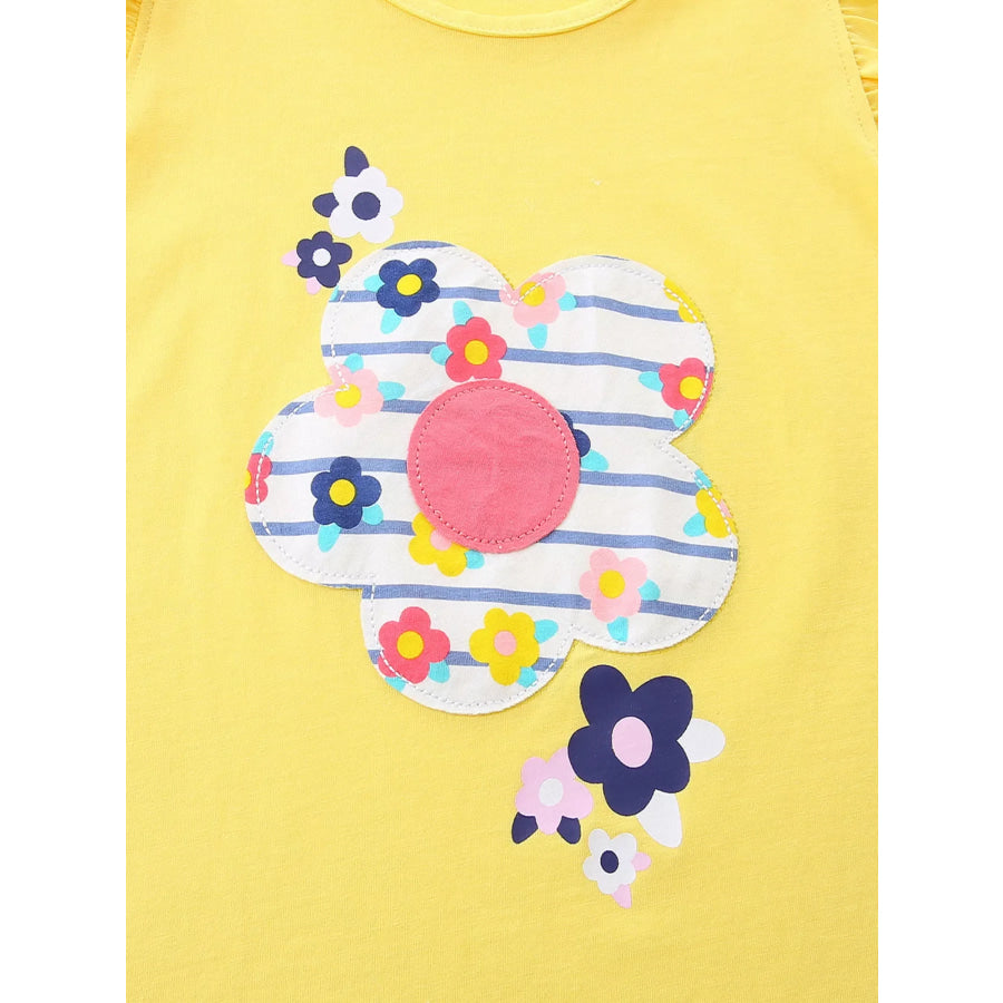 Children’s Floral Ruffle Sleeve Top and Striped Shorts Set Apparel and Accessories
