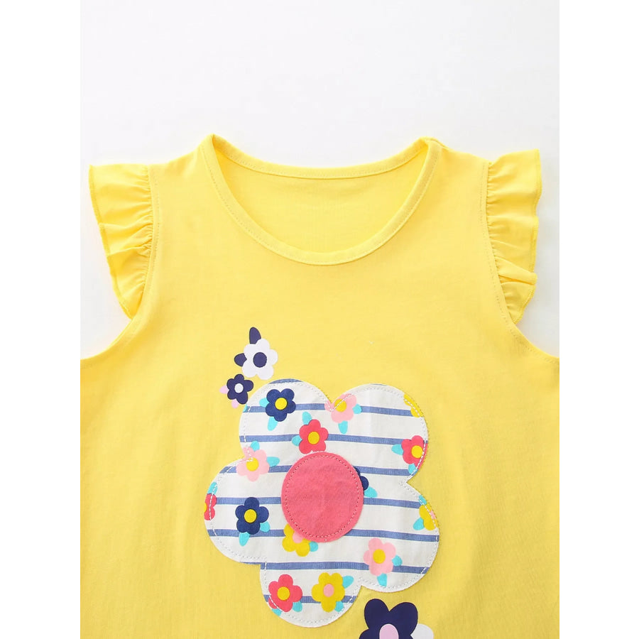 Children’s Floral Ruffle Sleeve Top and Striped Shorts Set Apparel and Accessories