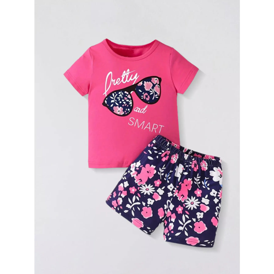 Children’s Floral Sunglasses Tee and Shorts Set Hot Pink / 2-3Y Apparel and Accessories