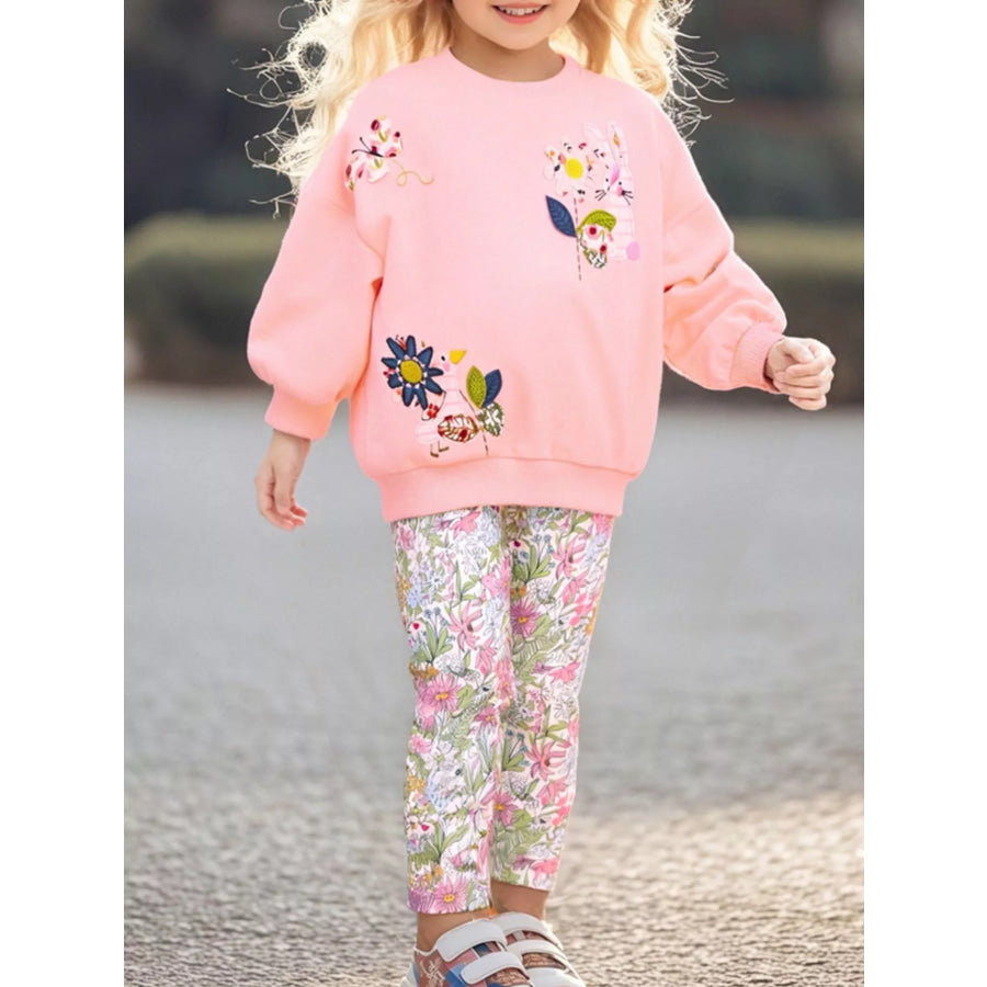 Children’s Floral Sweatshirt & Leggings Set Blush Pink / 2Y Apparel and Accessories
