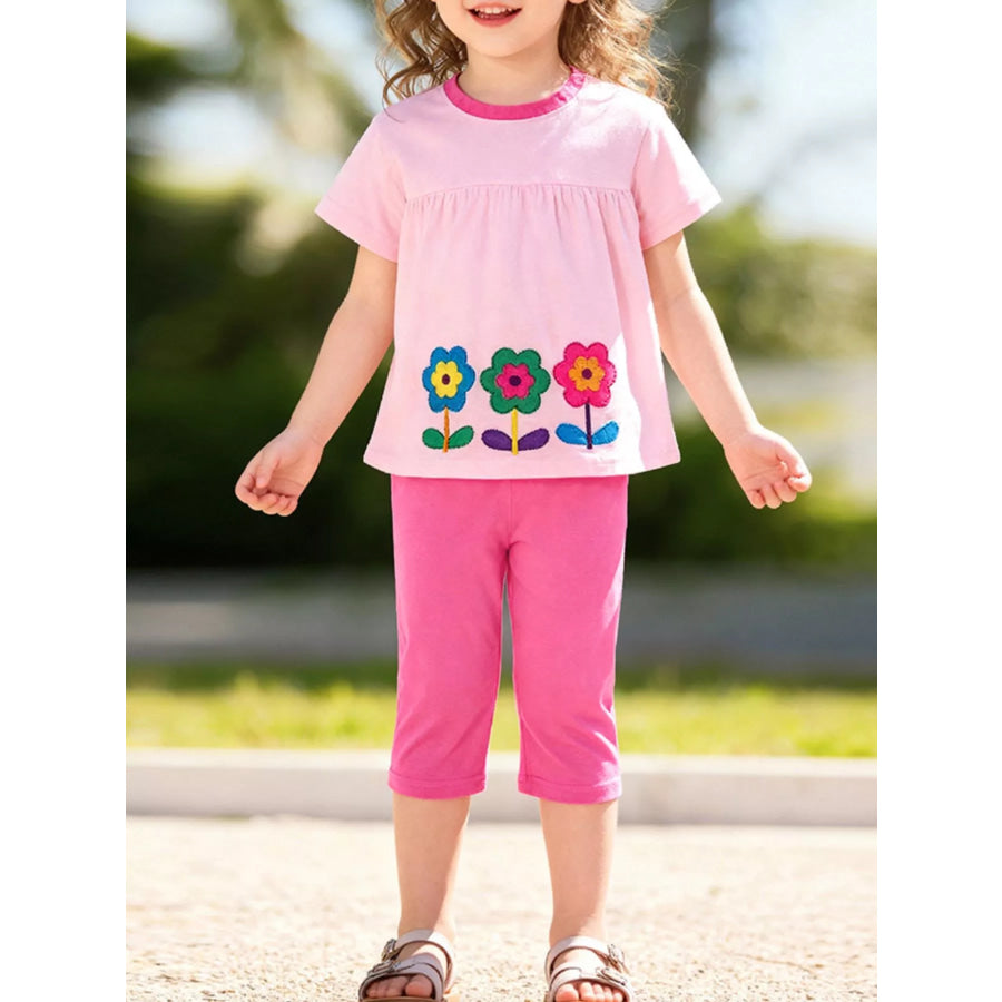 Children’s Floral Top & Capri Pants Set Fuchsia Pink / 2Y Apparel and Accessories