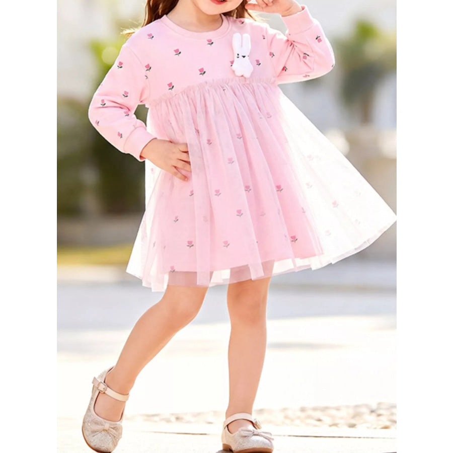 Children’s Floral Tulle Dress with Bunny Applique Blush Pink / 2Y Apparel and Accessories