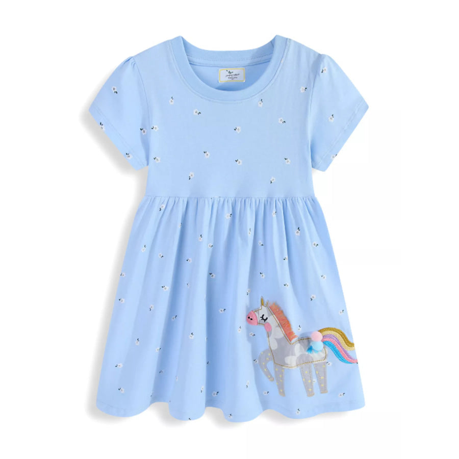 Children’s Floral Unicorn Round Neck Dress Apparel and Accessories