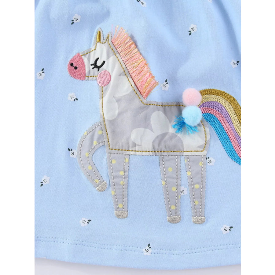 Children’s Floral Unicorn Round Neck Dress Apparel and Accessories