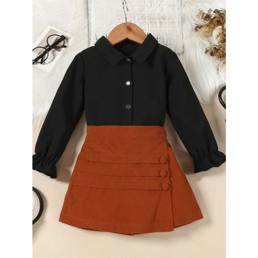 Children’s Flounce Sleeve Shirt and Skort Set Black Brown / 18-24M Apparel and Accessories