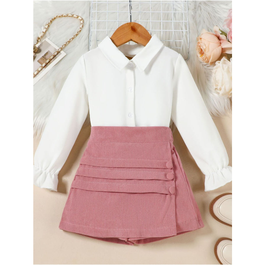 Children’s Flounce Sleeve Shirt and Skort Set White Powder / 18-24M Apparel and Accessories