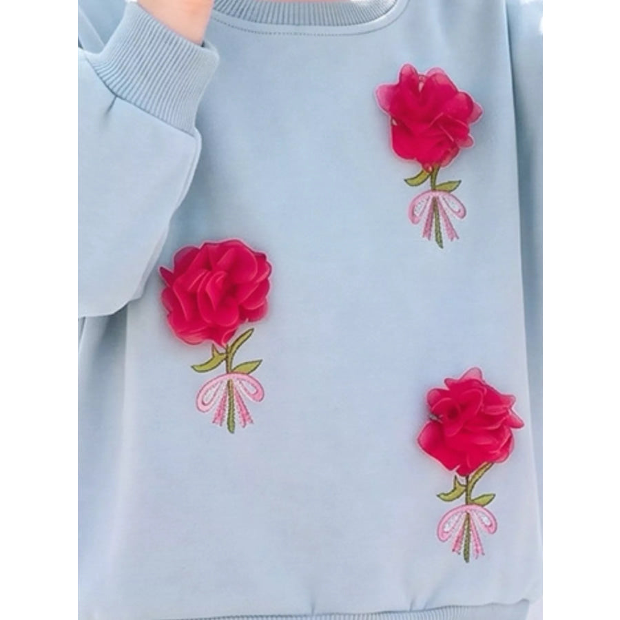 Children’s Flower Applique Round Neck Sweatshirt Apparel and Accessories