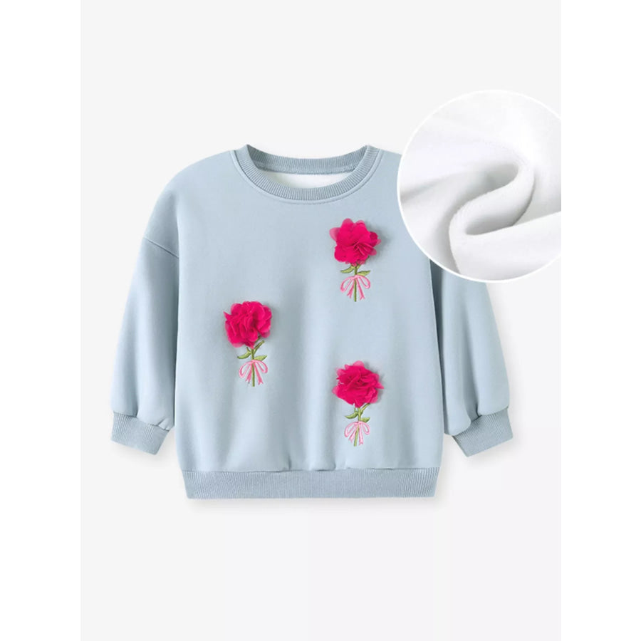 Children’s Flower Applique Round Neck Sweatshirt Apparel and Accessories