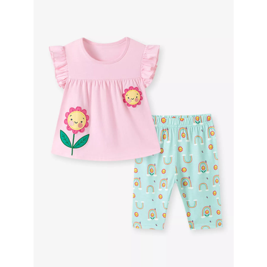 Children’s Flower Appliqué Top & Rainbow Print Capri Set Apparel and Accessories