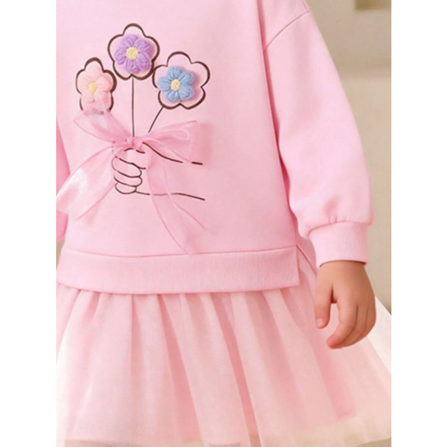 Children’s Flower Applique Tulle Dress Apparel and Accessories