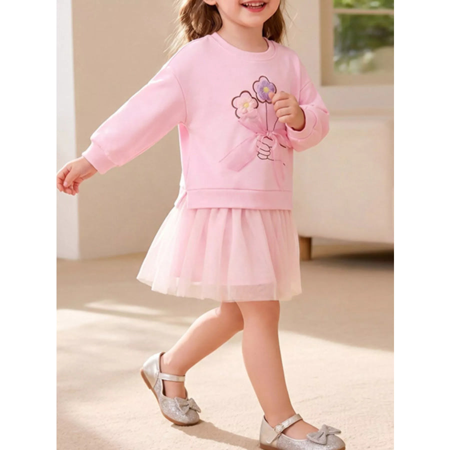 Children’s Flower Applique Tulle Dress Pink / 2Y Apparel and Accessories