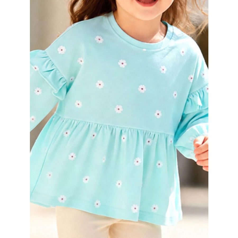 Children’s Flower Balloon Sleeve Peplum Top and Pants Set Apparel and Accessories