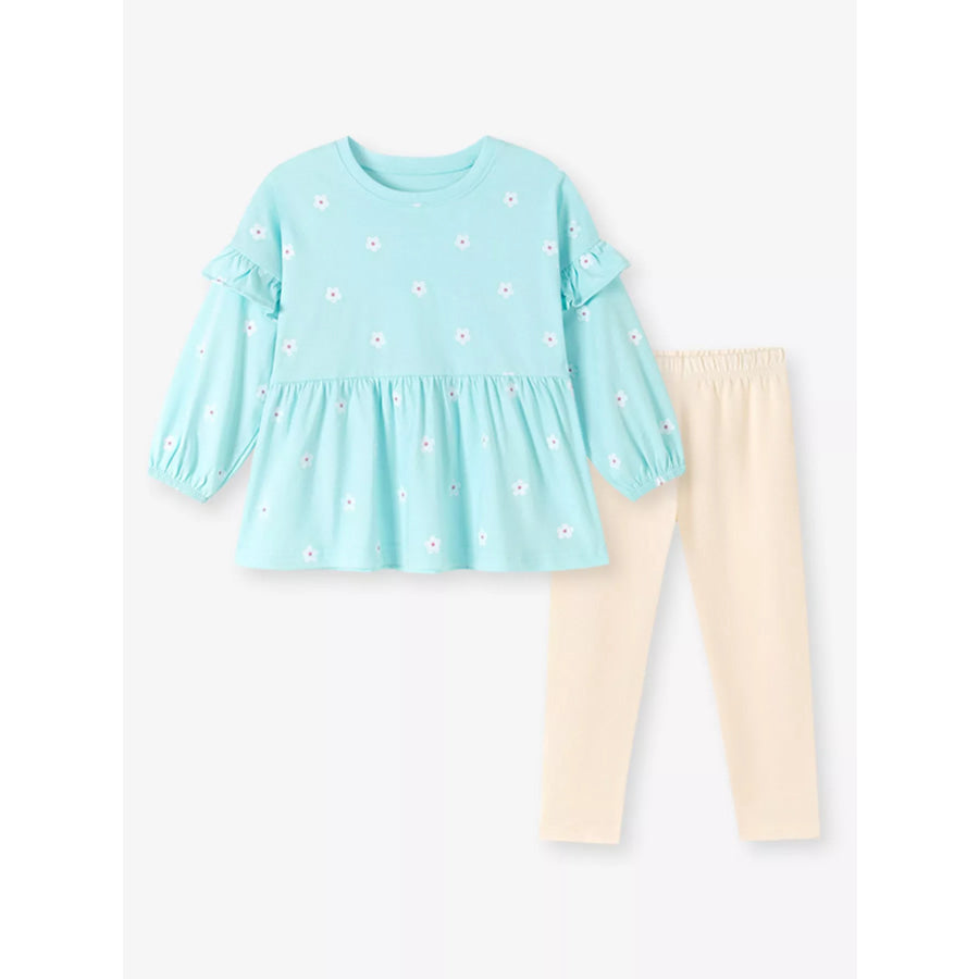 Children’s Flower Balloon Sleeve Peplum Top and Pants Set Apparel and Accessories