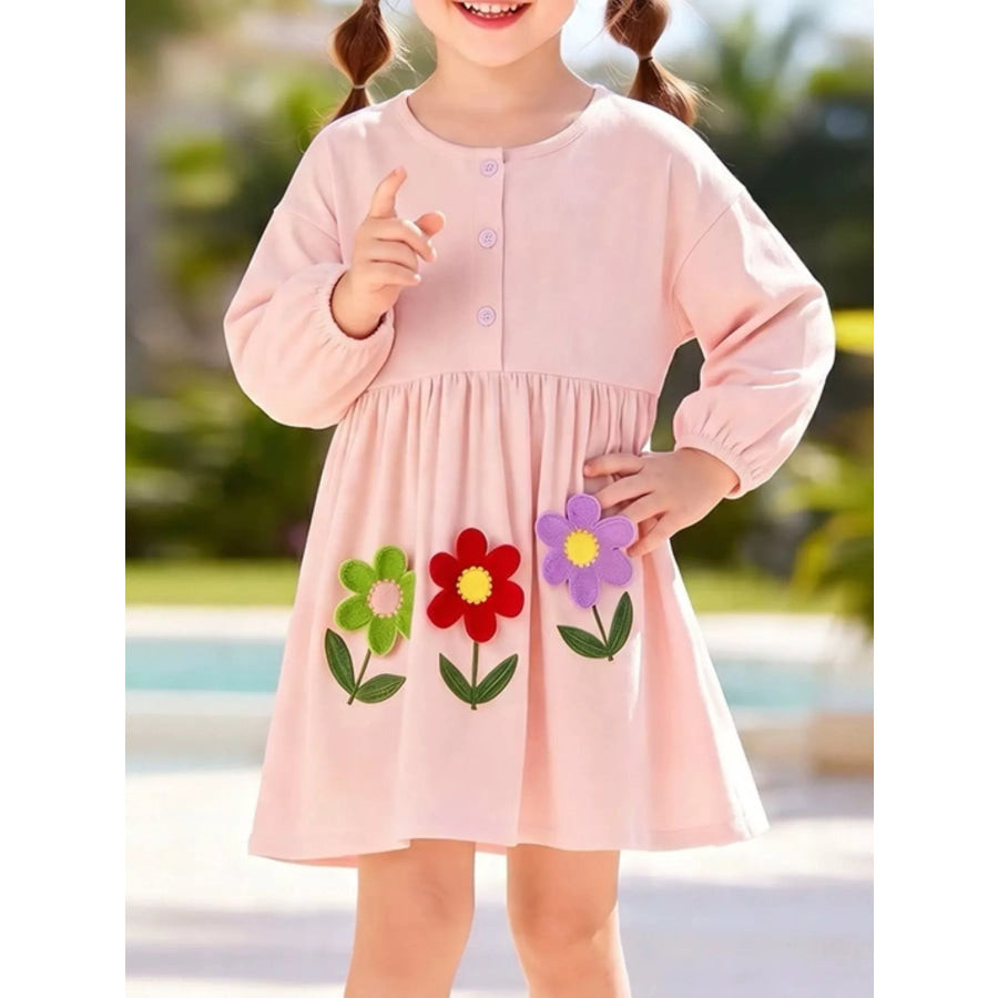 Children’s Flower Button Detail Long Sleeve Dress Apparel and Accessories