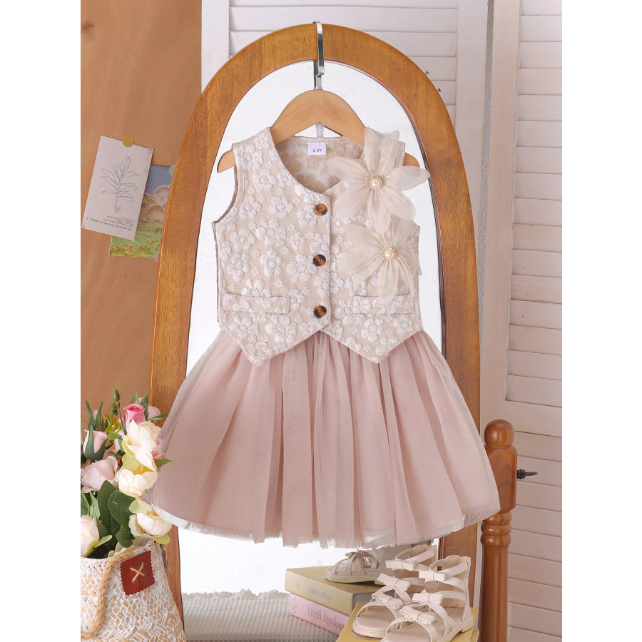 Children’s Flower Button Up Vest and Skirt Set Gray / 2-3Y Apparel and Accessories