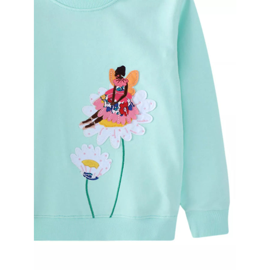 Children’s Flower Embroidered Crew Neck Sweatshirt Apparel and Accessories