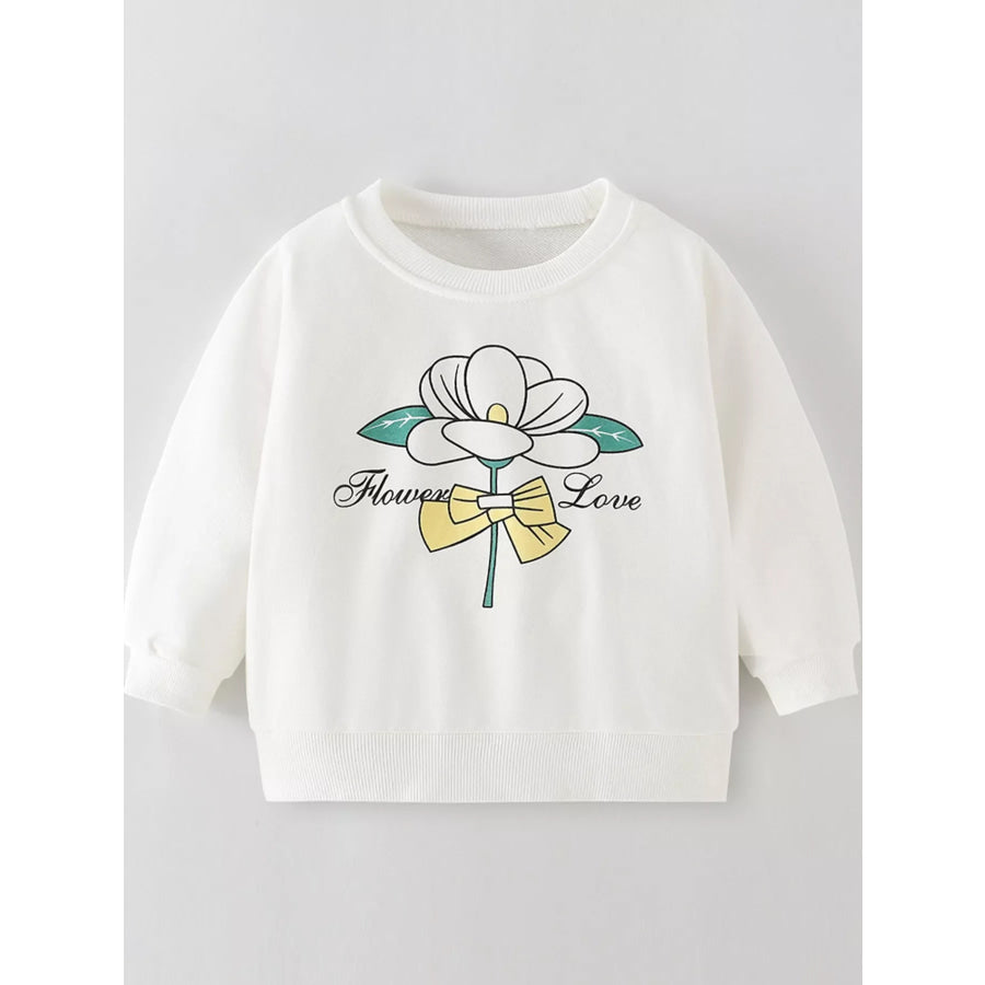 Children’s Flower Graphic Crew Neck Sweatshirt White / 3Y Apparel and Accessories