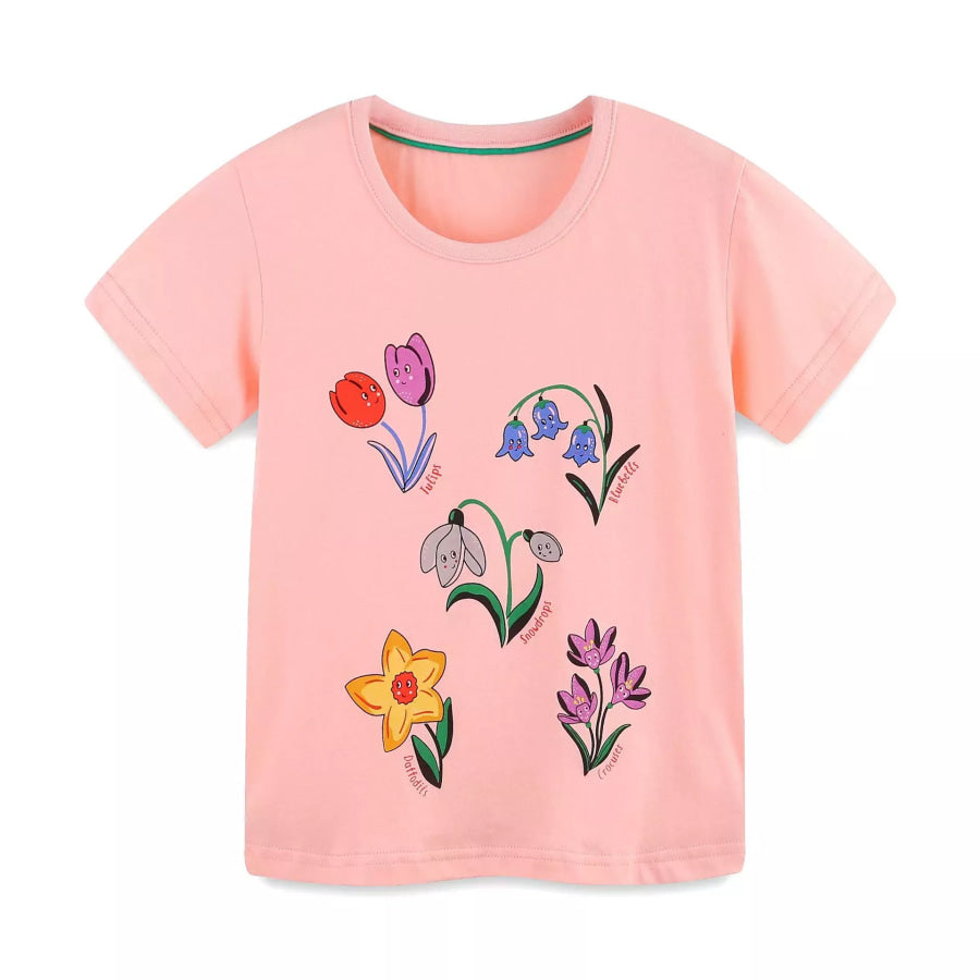 Children’s Flower Round Neck Short Sleeve Tee Set Apparel and Accessories