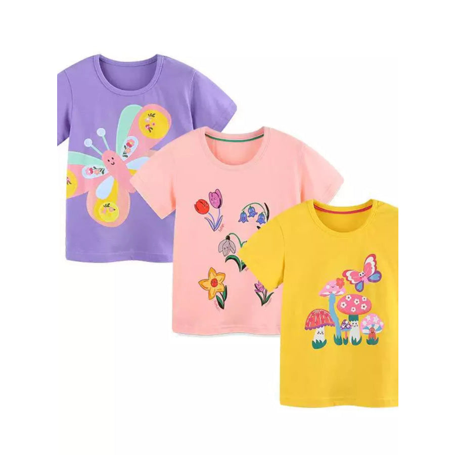 Children’s Flower Round Neck Short Sleeve Tee Set Multicolor / 2Y Apparel and Accessories