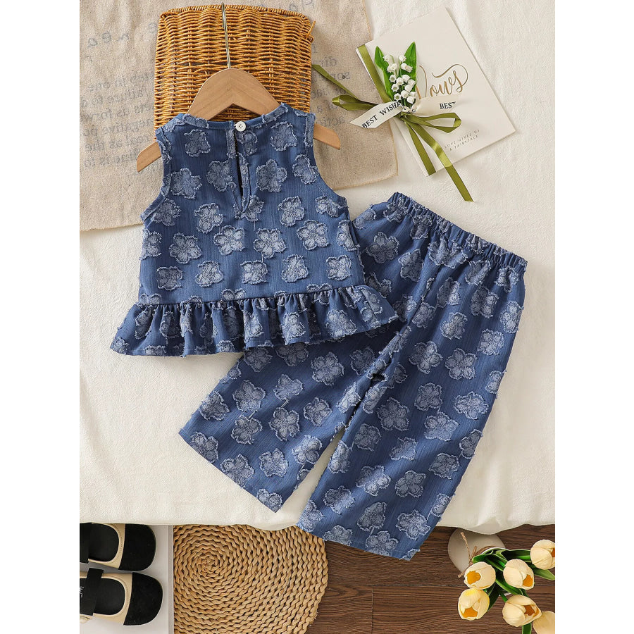 Children’s Flower Round Neck Tank and Pants Set Apparel and Accessories