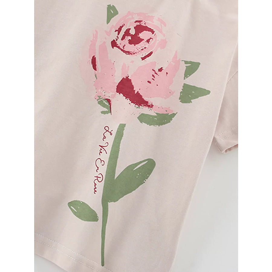 Children’s Flower Round Neck Tee and Shorts Set Apparel and Accessories