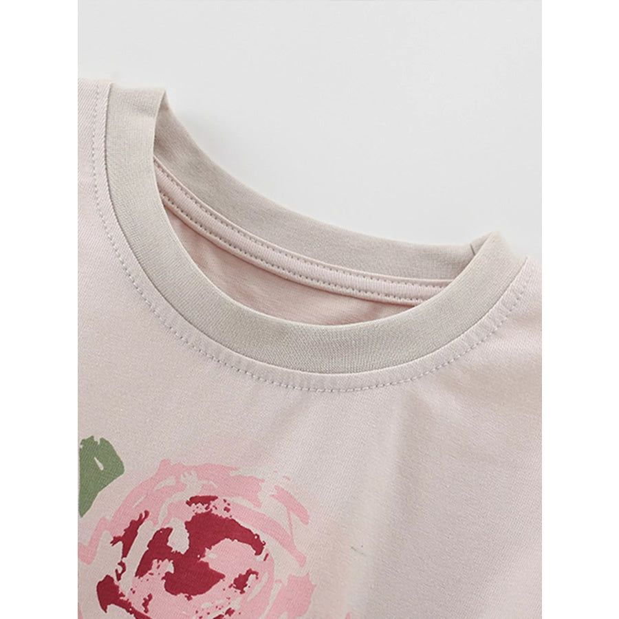 Children’s Flower Round Neck Tee and Shorts Set Apparel and Accessories